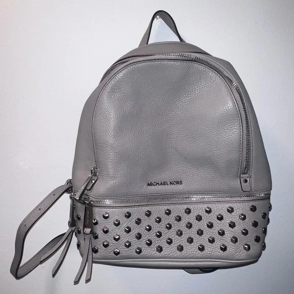 Michael Kors Light Gray Studded Backpack Michael Kors Grey Leather Studded Back | Mercari main image 3